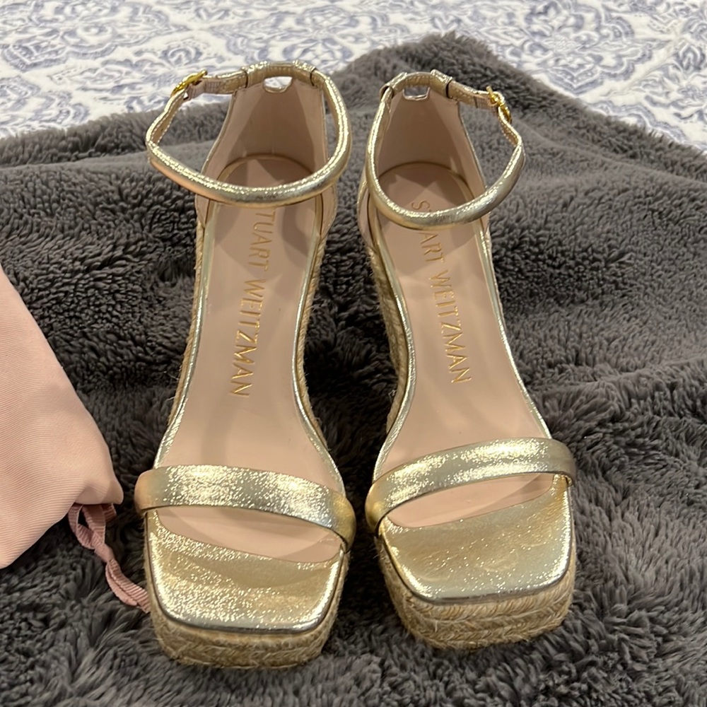 Stuart Weitzman Leather Wedge Heel Gold